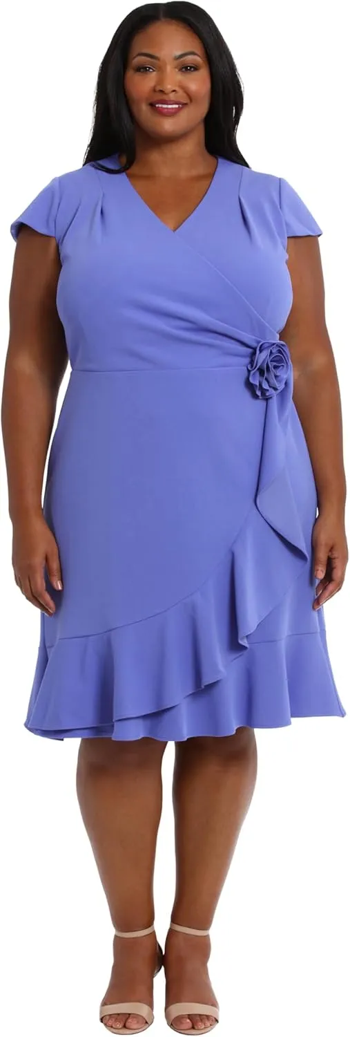 London Times Women's Feminine Ageless Surplice V-Neck Faux Wrap Ruffle Dress Office Event Shower Guest of