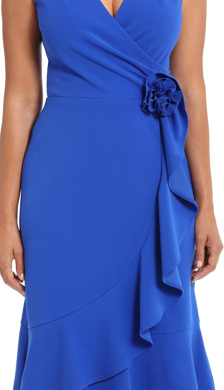 London Times Women's Feminine Ageless Surplice V-Neck Faux Wrap Ruffle Dress Office Event Shower Guest of