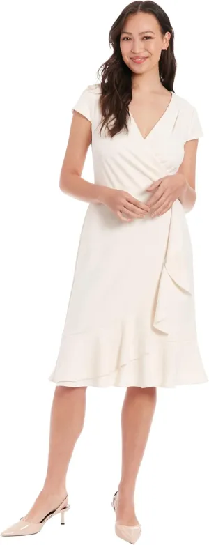 London Times Women's Feminine Ageless Surplice V-Neck Faux Wrap Ruffle Dress Office Event Shower Guest of