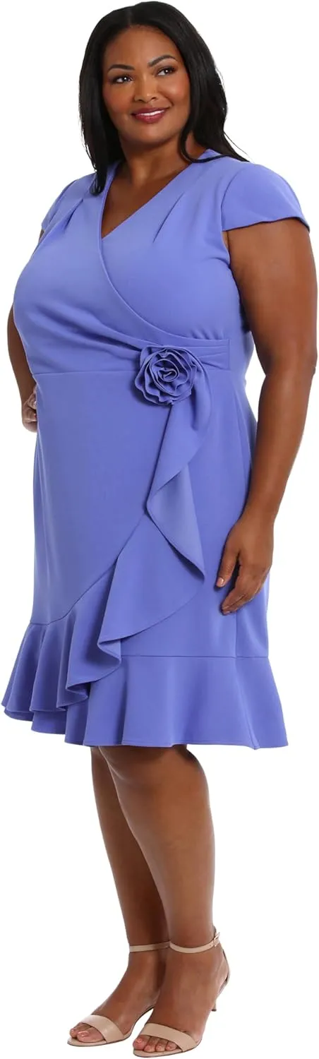 London Times Women's Feminine Ageless Surplice V-Neck Faux Wrap Ruffle Dress Office Event Shower Guest of