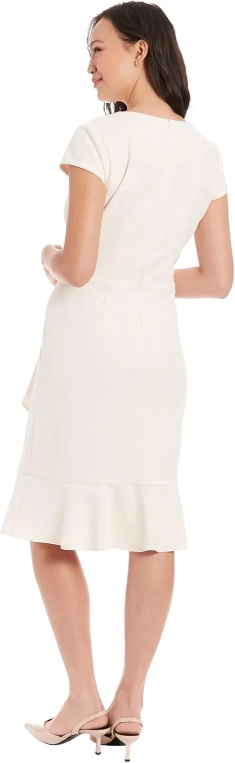 London Times Women's Feminine Ageless Surplice V-Neck Faux Wrap Ruffle Dress Office Event Shower Guest of