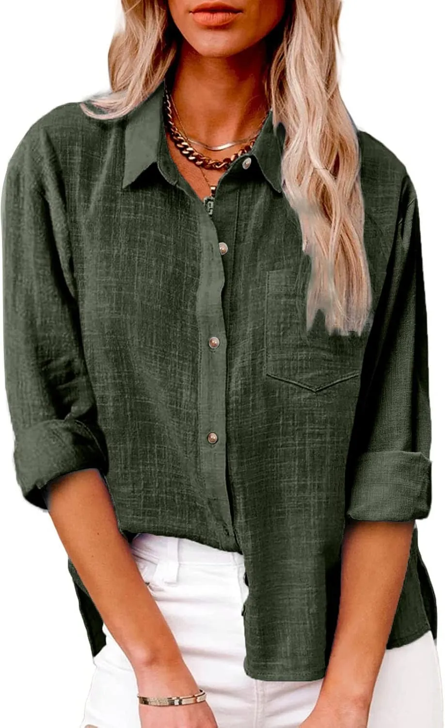 LRMQS Button Down Shirts for Women Gauze Cotton Long Sleeve Shirt Collared Plus Size Blouses 2025 Summer Linen Tops Clothing