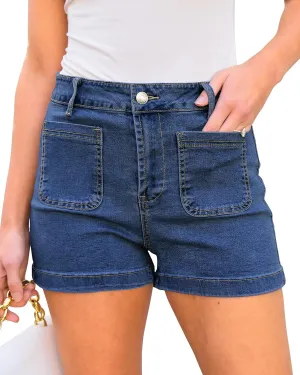 luvamia Jean Shorts for Women High Waisted Trendy Flat Pockets Cutoff Stretchy Denim Shorts Casual Summer