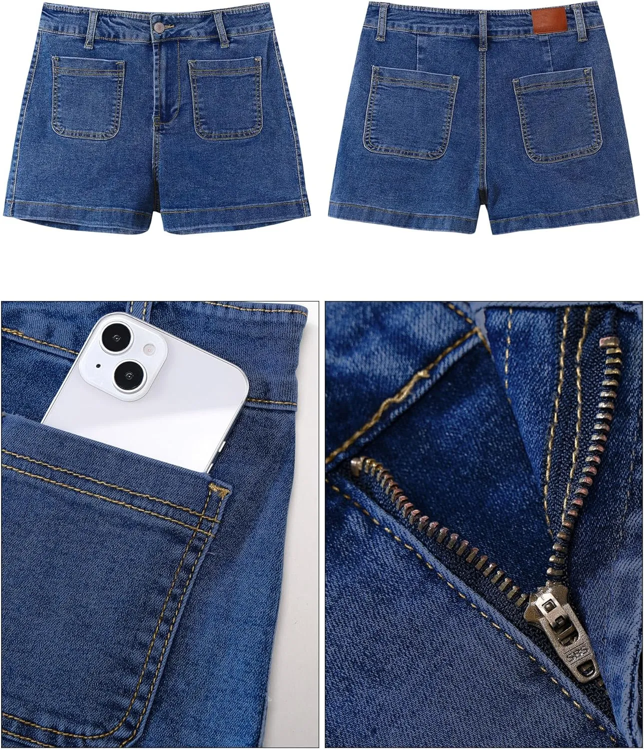 luvamia Jean Shorts for Women High Waisted Trendy Flat Pockets Cutoff Stretchy Denim Shorts Casual Summer