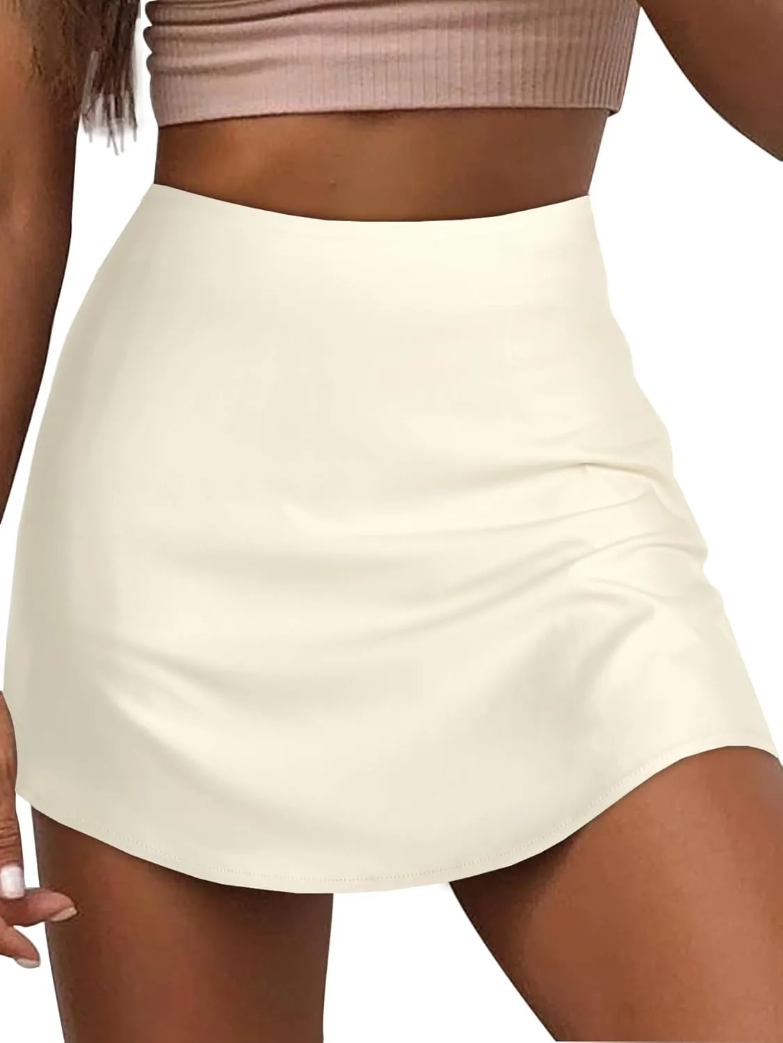 LYANER Women's Casual Satin Silk Side Zipper High Waist Mini Short Skirt with Lining