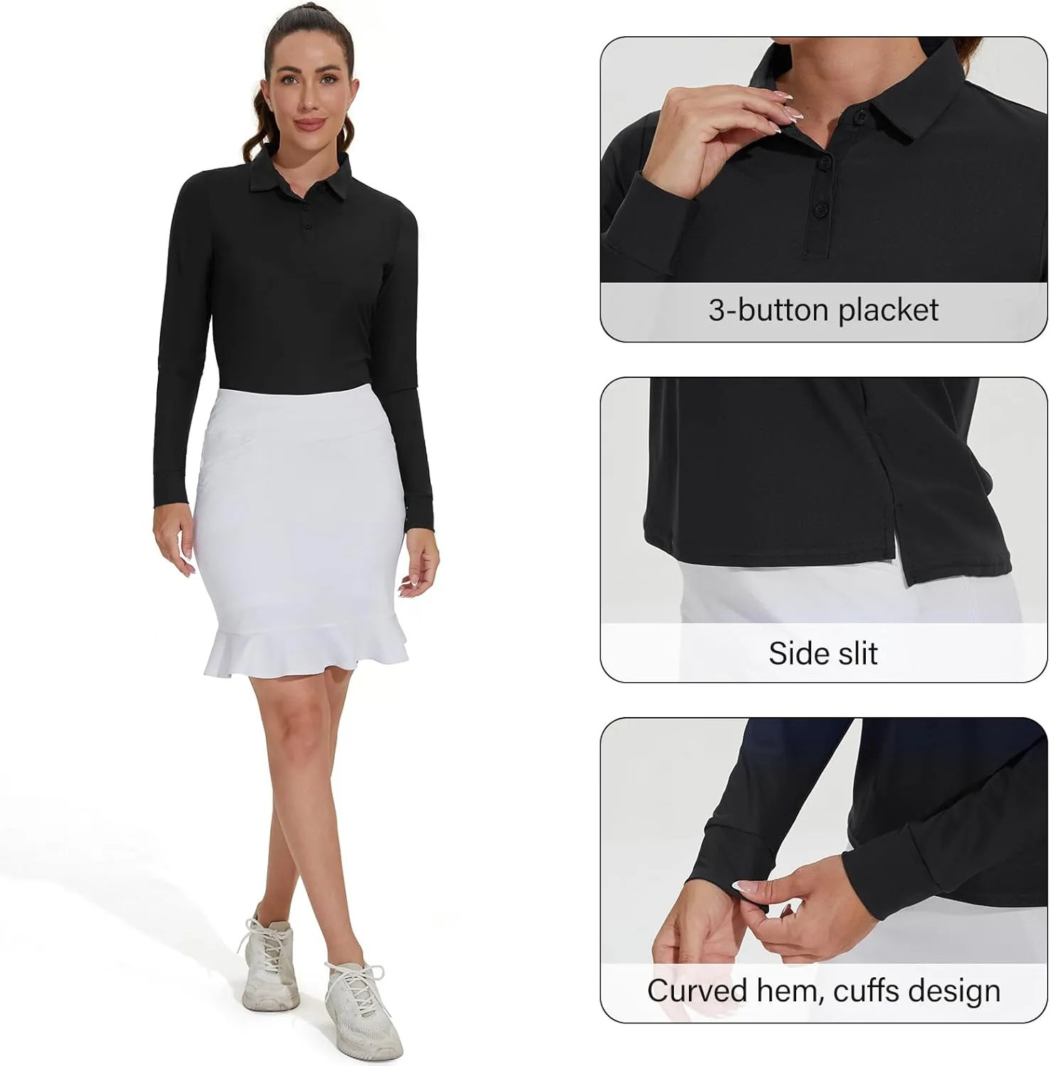 M MOTEEPI Sun Shirts UV Protection Womens Polo Shirts with 3-Botton Womens Golf Shirts Lightweight