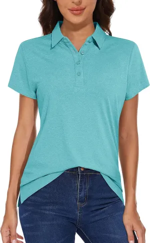 MAGCOMSEN Women's Golf Polo T-Shirts Short Sleeve UPF 50  Quick Dry Polo Collared Shirts Lightweight Athletic Sports Shirt