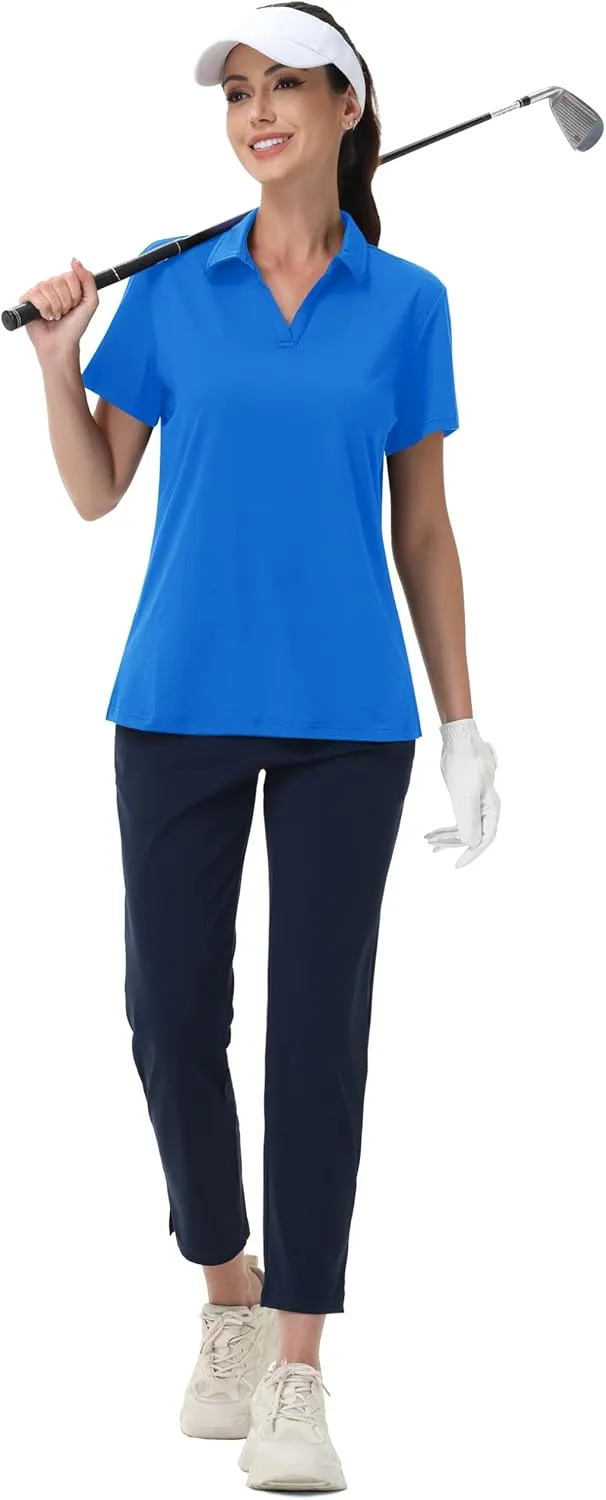 MAGCOMSEN Women's Golf Shirts Short Sleeve Polo Collared Tennis Shirt V Neck Quick Dry Sun Protection UPF 50 