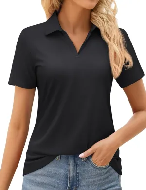 MAGCOMSEN Women's Golf Shirts Short Sleeve Polo Collared Tennis Shirt V Neck Quick Dry Sun Protection UPF 50 