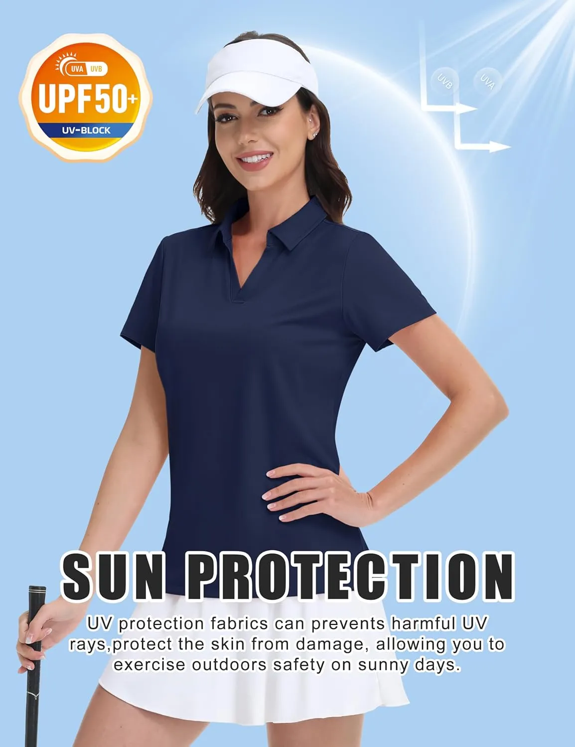 MAGCOMSEN Women's Golf Shirts Short Sleeve Polo Collared Tennis Shirt V Neck Quick Dry Sun Protection UPF 50 