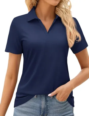 MAGCOMSEN Women's Golf Shirts Short Sleeve Polo Collared Tennis Shirt V Neck Quick Dry Sun Protection UPF 50 
