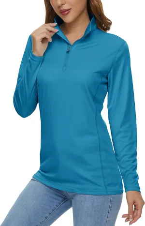 MAGCOMSEN Women's Shirts Long Sleeve 1/4 Zip UPF50  UV Sun Protection Quick Dry Workout Hiking Athletic Shirts Rash Guard
