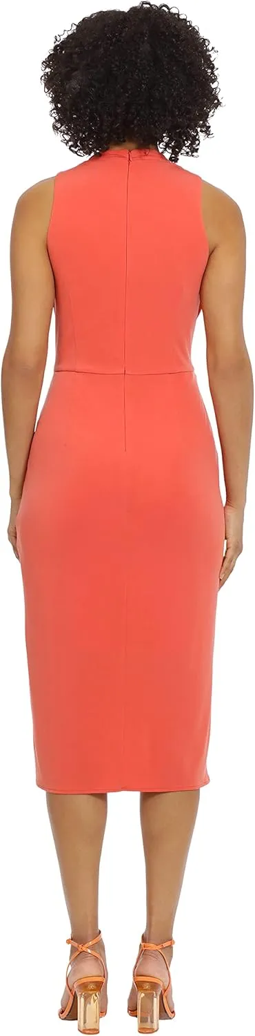 Maggy London Women's Sleek and Sophisticated Draped Bodice Wrap Look High Low Sheath Dress