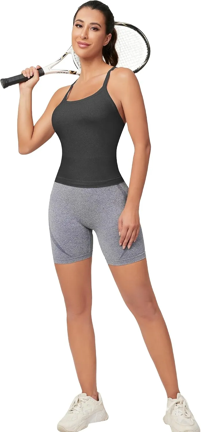 MathCat Workout Tank Tops for Women with Built in Bra, Sleeveless Gym Tops Seamless Racerback Athletic Yoga Shirts