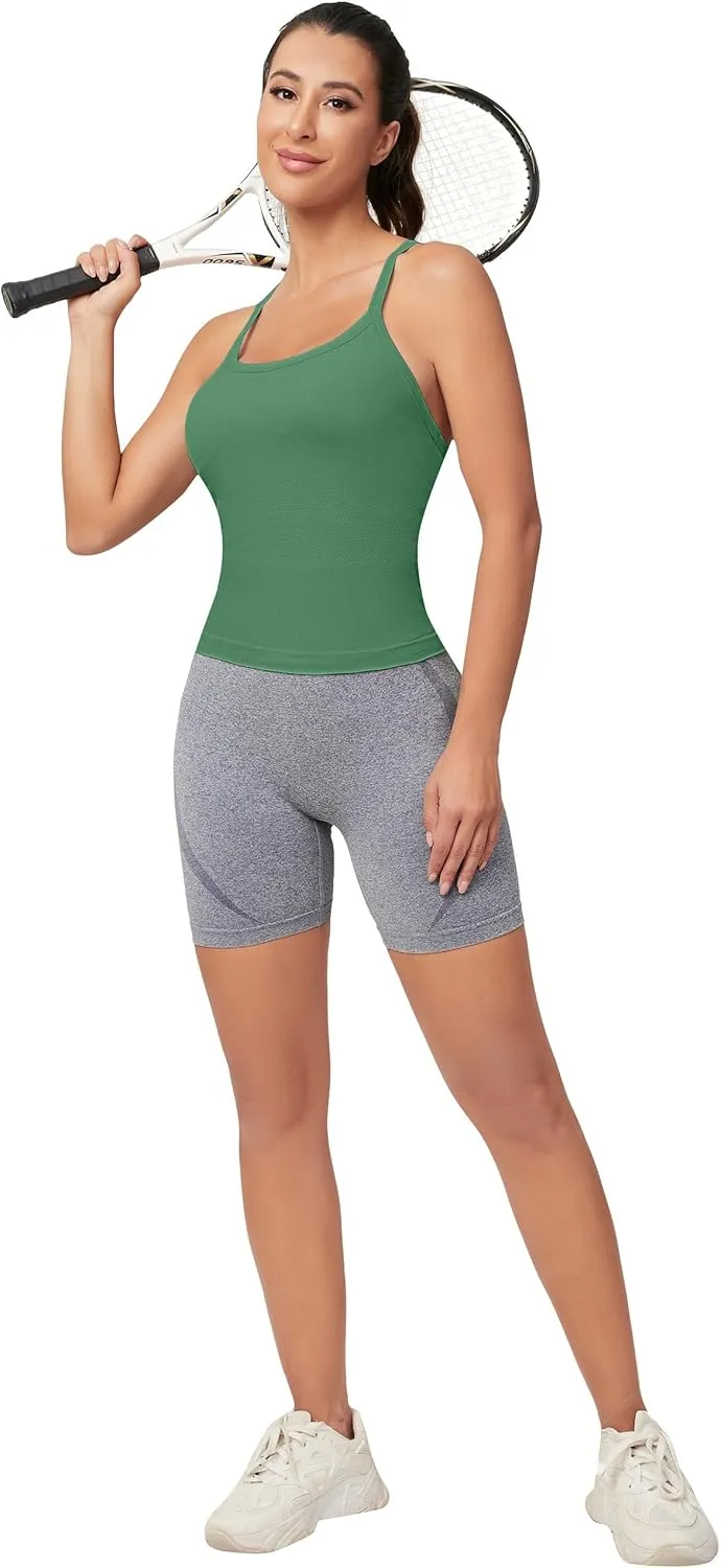 MathCat Workout Tank Tops for Women with Built in Bra, Sleeveless Gym Tops Seamless Racerback Athletic Yoga Shirts
