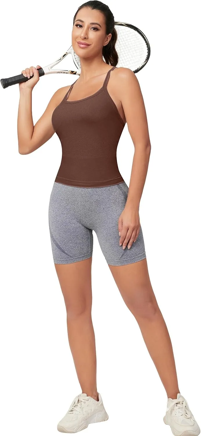 MathCat Workout Tank Tops for Women with Built in Bra, Sleeveless Gym Tops Seamless Racerback Athletic Yoga Shirts
