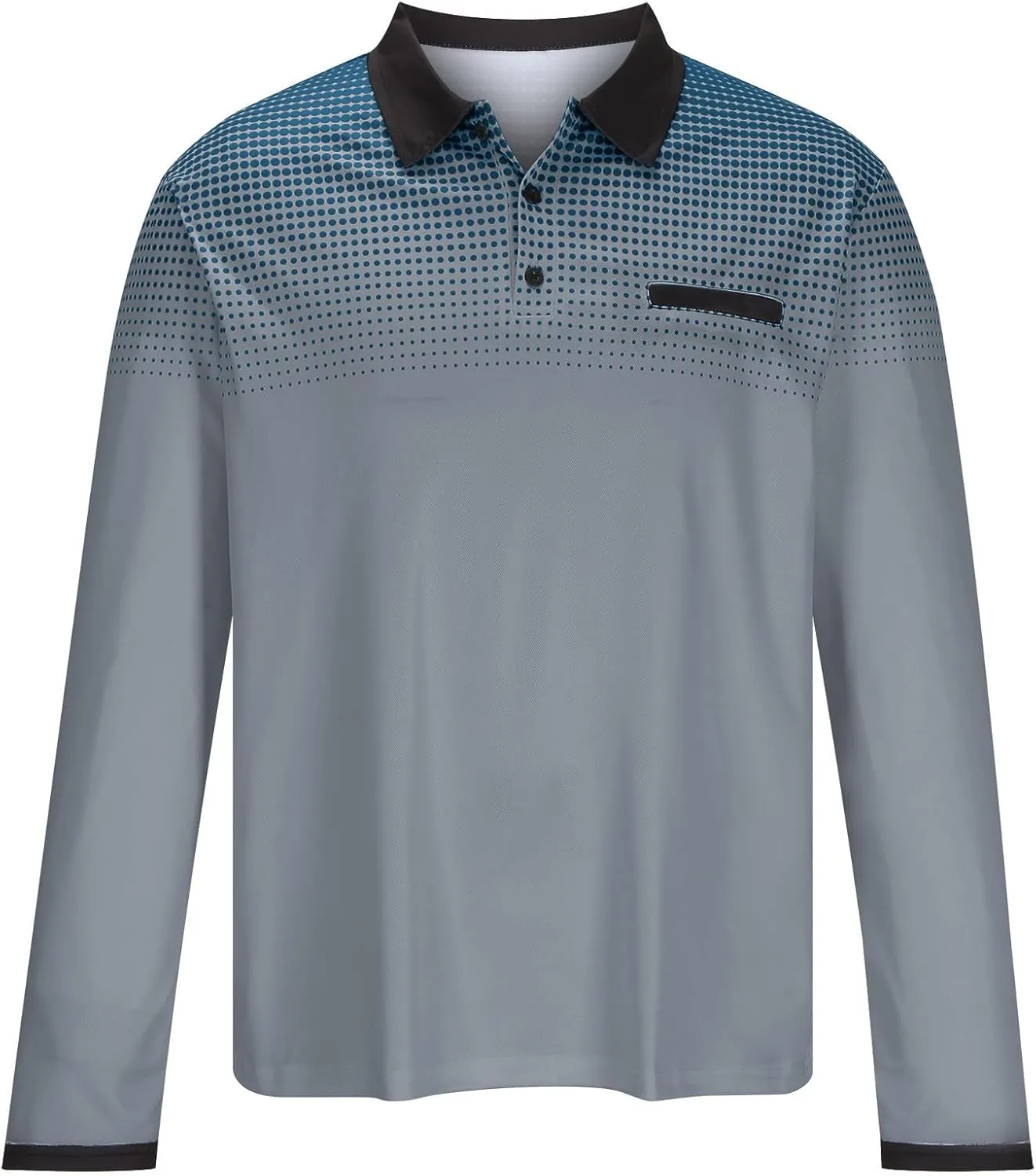 Men's Gradient Printed Sport Shirt Button Lapel Long Sleeve Tops Casual Golf Polo Shirts Fall Winter Tops