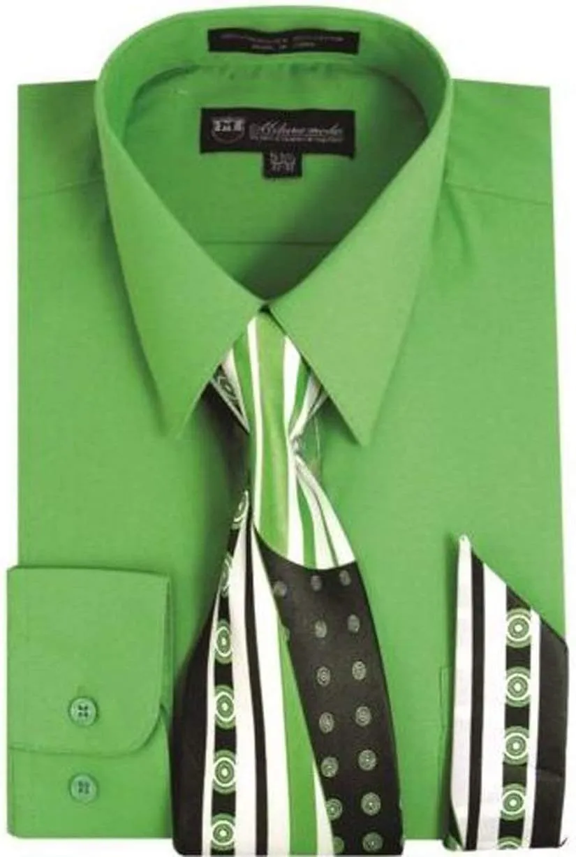 Men's Long Sleeve Dress Shirt with Matching Tie and Handkerchief SG21A