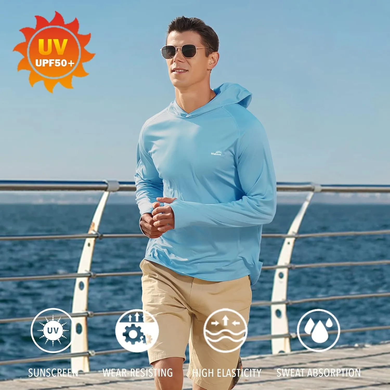 Men's UPF 50  Long Sleeve Sun Shirts UV Protection Hoodie Rash Guard Hiking Fishing Swim T Shirt
