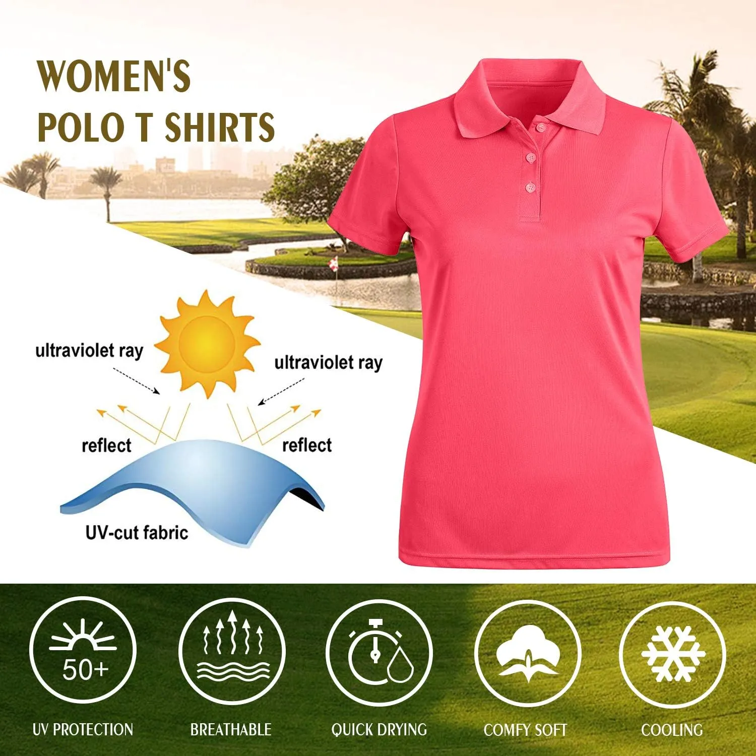 MOHEEN Women's Quick Dry Short Sleeve Polo Shirts Moisture Wicking Performance Athletic Golf Polo