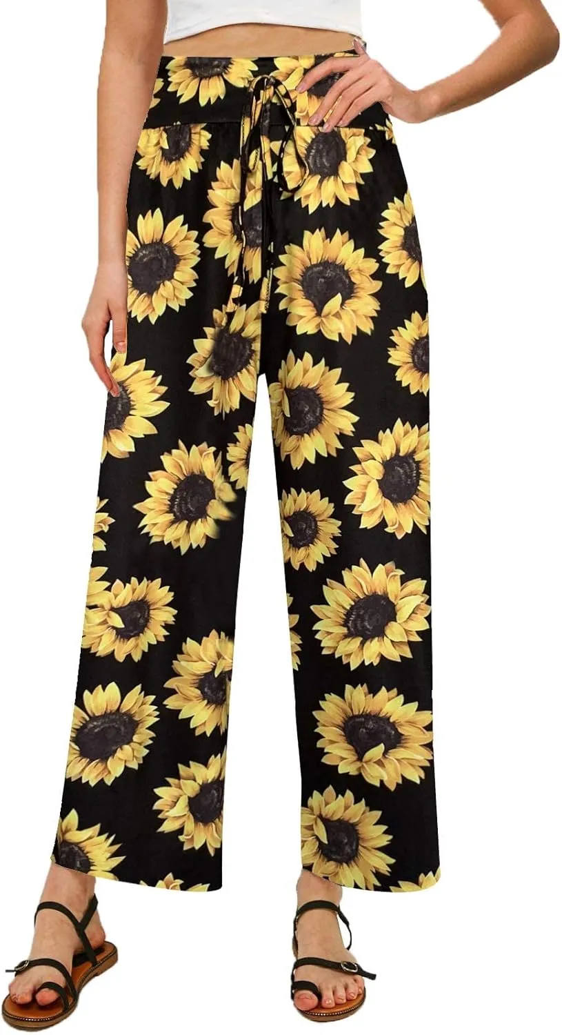 NEWCOSPLAY Women's Comfy Pajama Pants Casual Drawstring Palazzo Lounge Wide Leg Pants