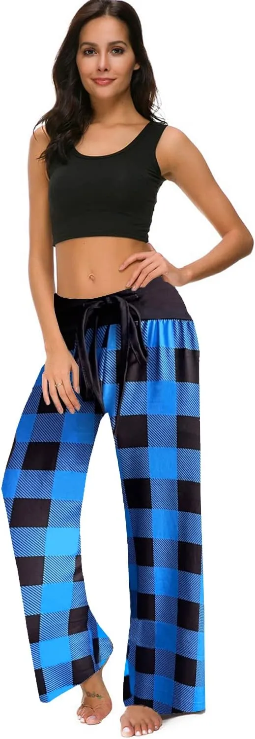 NEWCOSPLAY Women's Comfy Pajama Pants Casual Drawstring Palazzo Lounge Wide Leg Pants