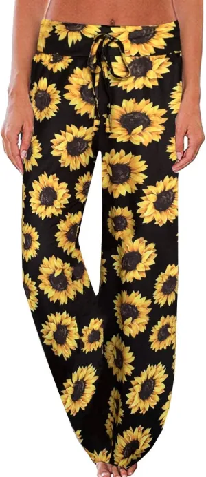 NEWCOSPLAY Women's Comfy Pajama Pants Casual Drawstring Palazzo Lounge Wide Leg Pants