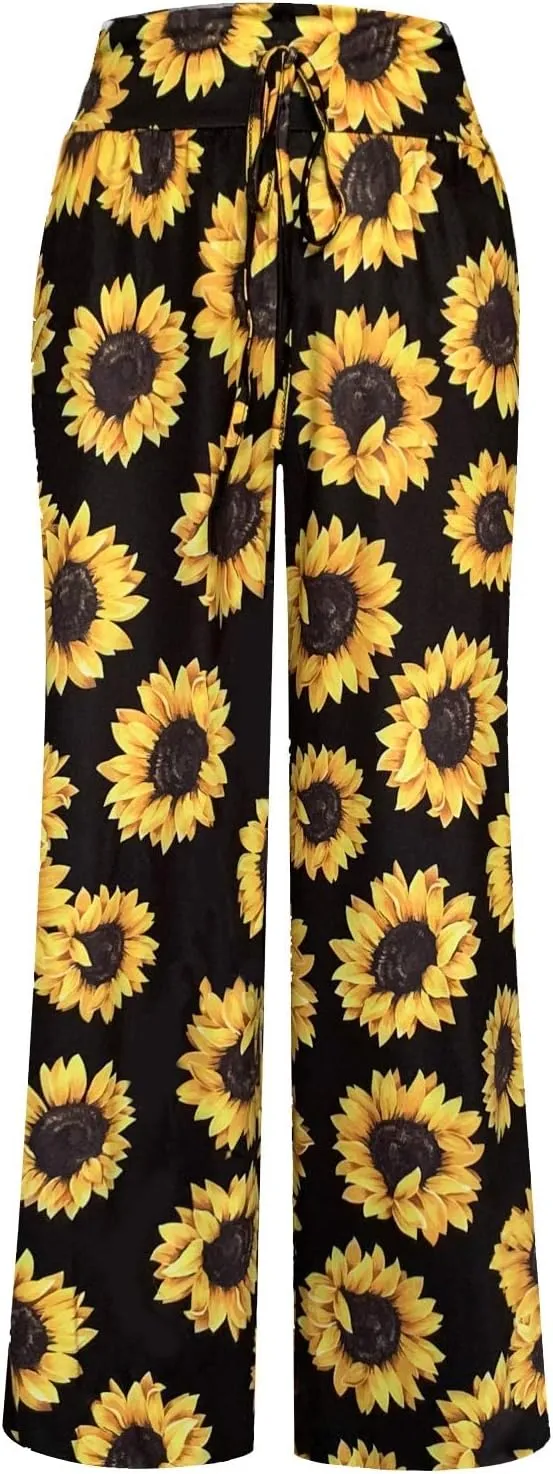 NEWCOSPLAY Women's Comfy Pajama Pants Casual Drawstring Palazzo Lounge Wide Leg Pants