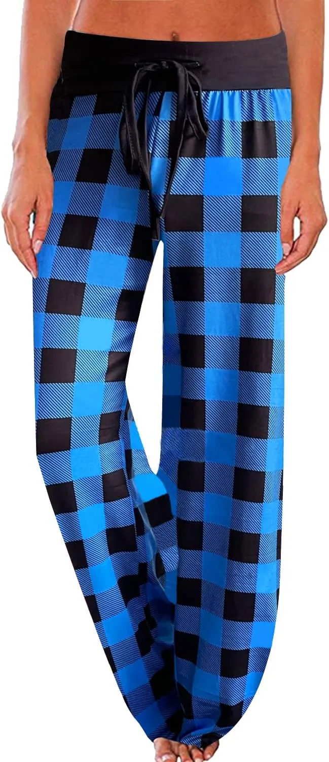 NEWCOSPLAY Women's Comfy Pajama Pants Casual Drawstring Palazzo Lounge Wide Leg Pants