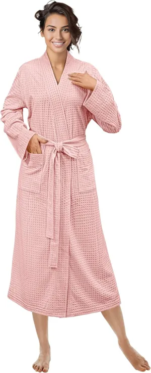 PAVILIA Women Waffle Knit Kimono Robe, Soft Cozy Breathable Lightweight Long Bathrobe with Side Pockets for Shower Spa House