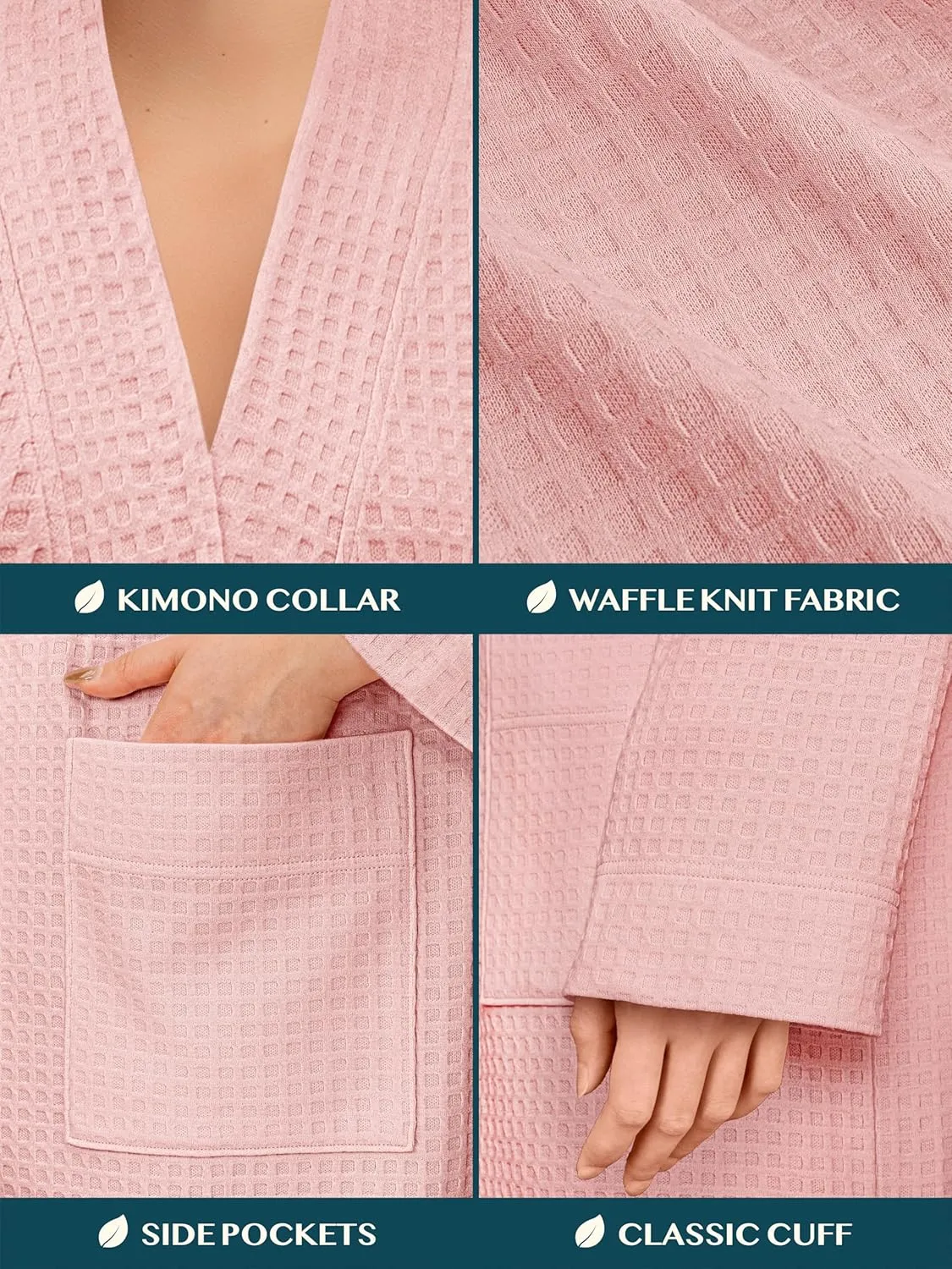PAVILIA Women Waffle Knit Kimono Robe, Soft Cozy Breathable Lightweight Long Bathrobe with Side Pockets for Shower Spa House