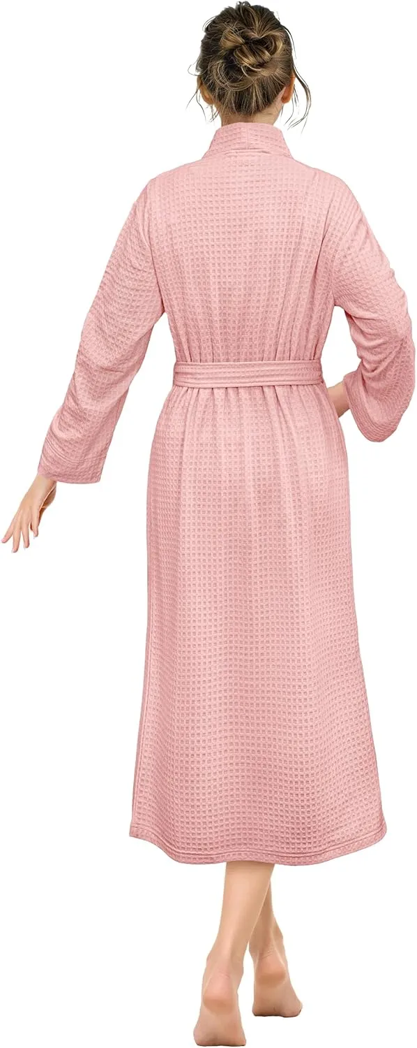 PAVILIA Women Waffle Knit Kimono Robe, Soft Cozy Breathable Lightweight Long Bathrobe with Side Pockets for Shower Spa House