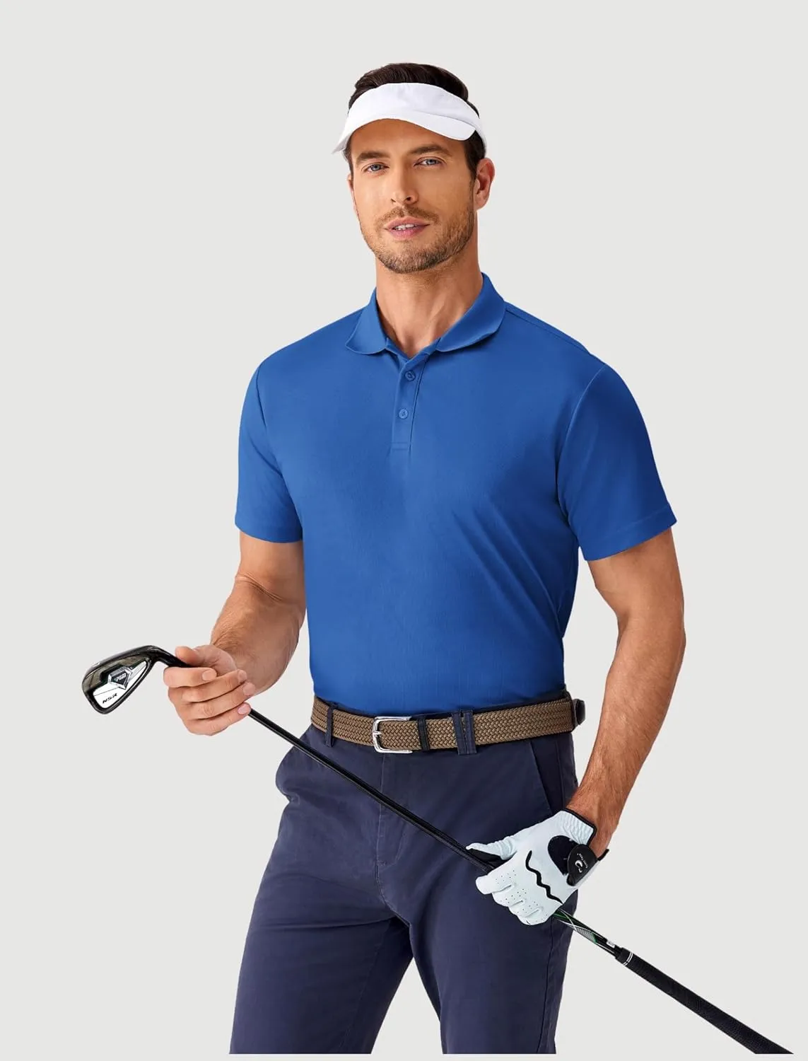PINSPARK Mens Polo Shirts Short Sleeve Lightweight Moisture Wicking Quick Dry Casual Workout Collared Shirt Plain 3 Pack Set