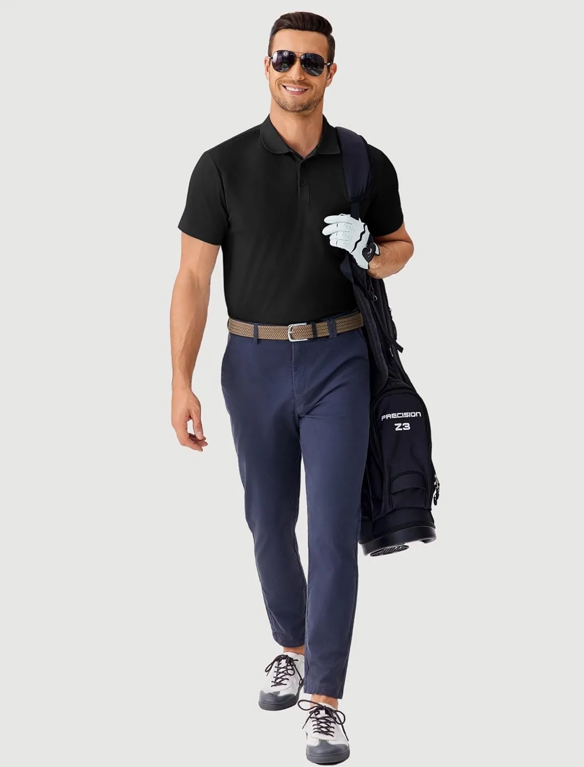 PINSPARK Mens Polo Shirts Short Sleeve Lightweight Moisture Wicking Quick Dry Casual Workout Collared Shirt Plain 3 Pack Set