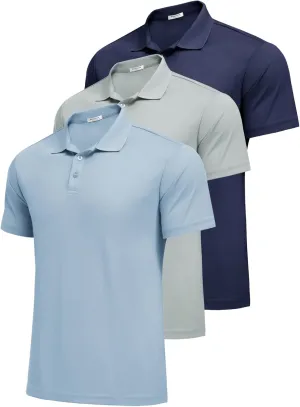 PINSPARK Mens Polo Shirts Short Sleeve Lightweight Moisture Wicking Quick Dry Casual Workout Collared Shirt Plain 3 Pack Set
