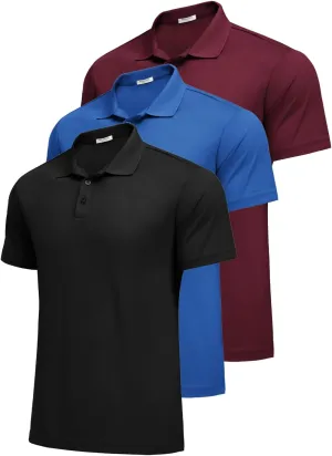 PINSPARK Mens Polo Shirts Short Sleeve Lightweight Moisture Wicking Quick Dry Casual Workout Collared Shirt Plain 3 Pack Set