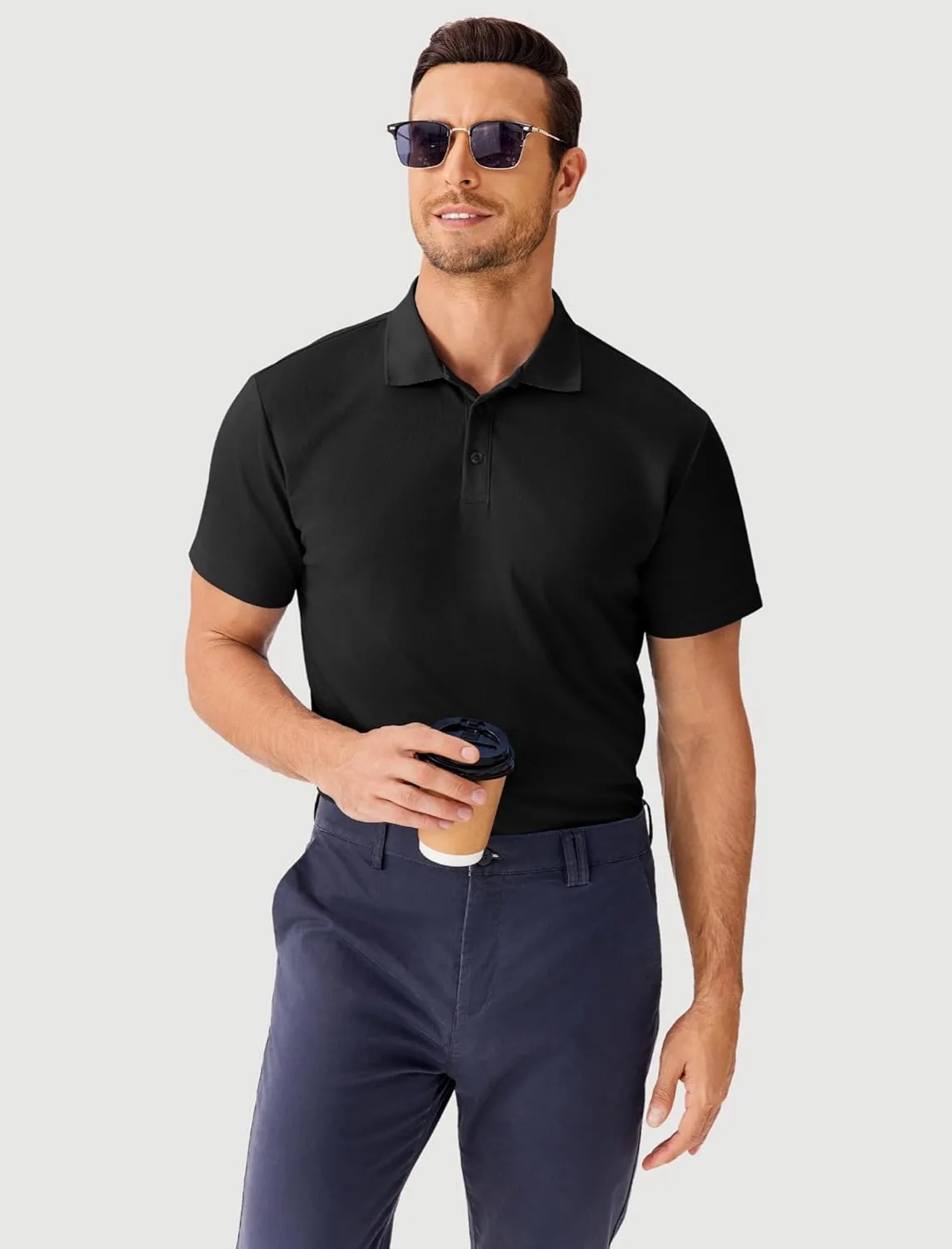 PINSPARK Mens Polo Shirts Short Sleeve Lightweight Moisture Wicking Quick Dry Casual Workout Collared Shirt Plain 3 Pack Set
