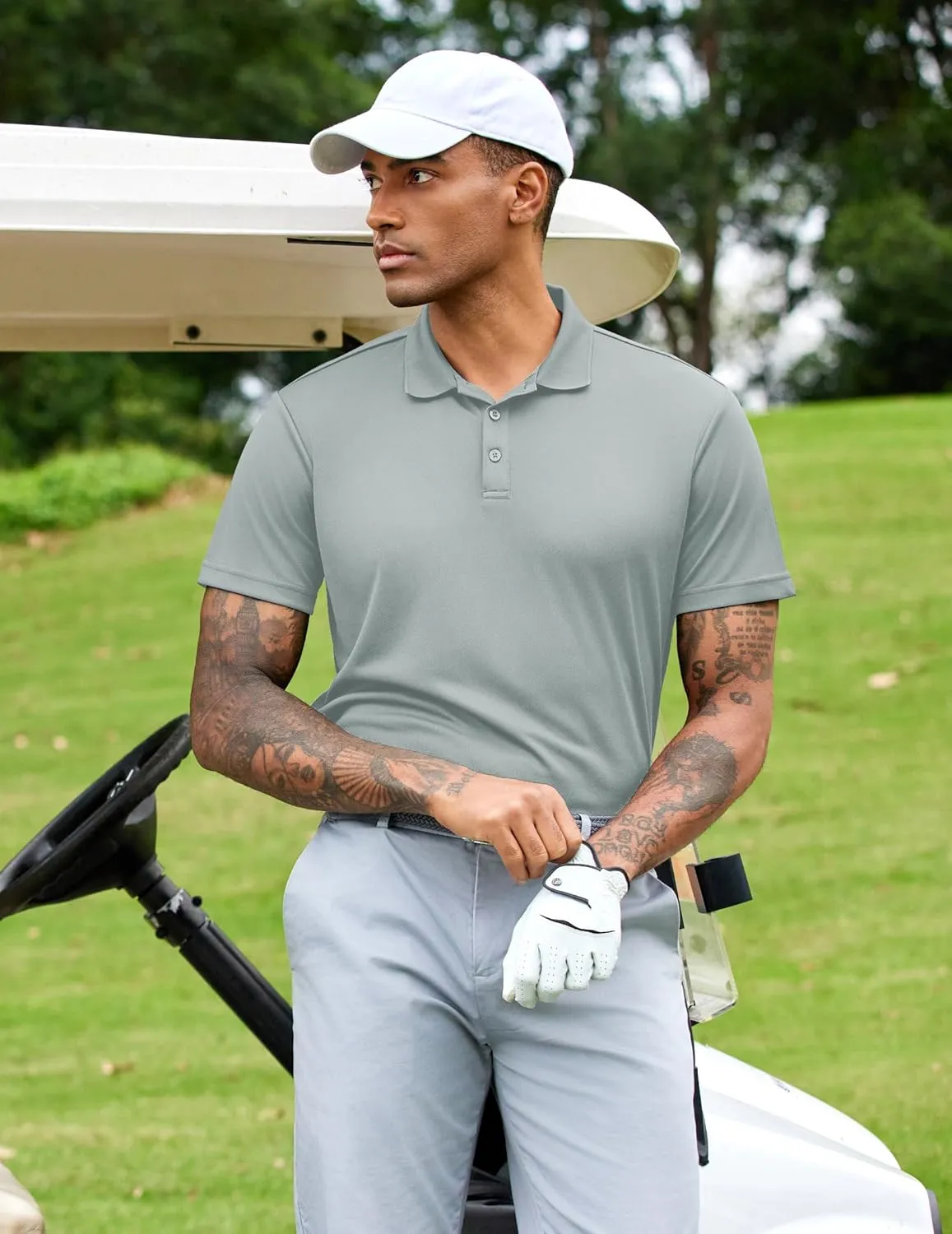PINSPARK Mens Polo Shirts Short Sleeve Lightweight Moisture Wicking Quick Dry Casual Workout Collared Shirt Plain 3 Pack Set
