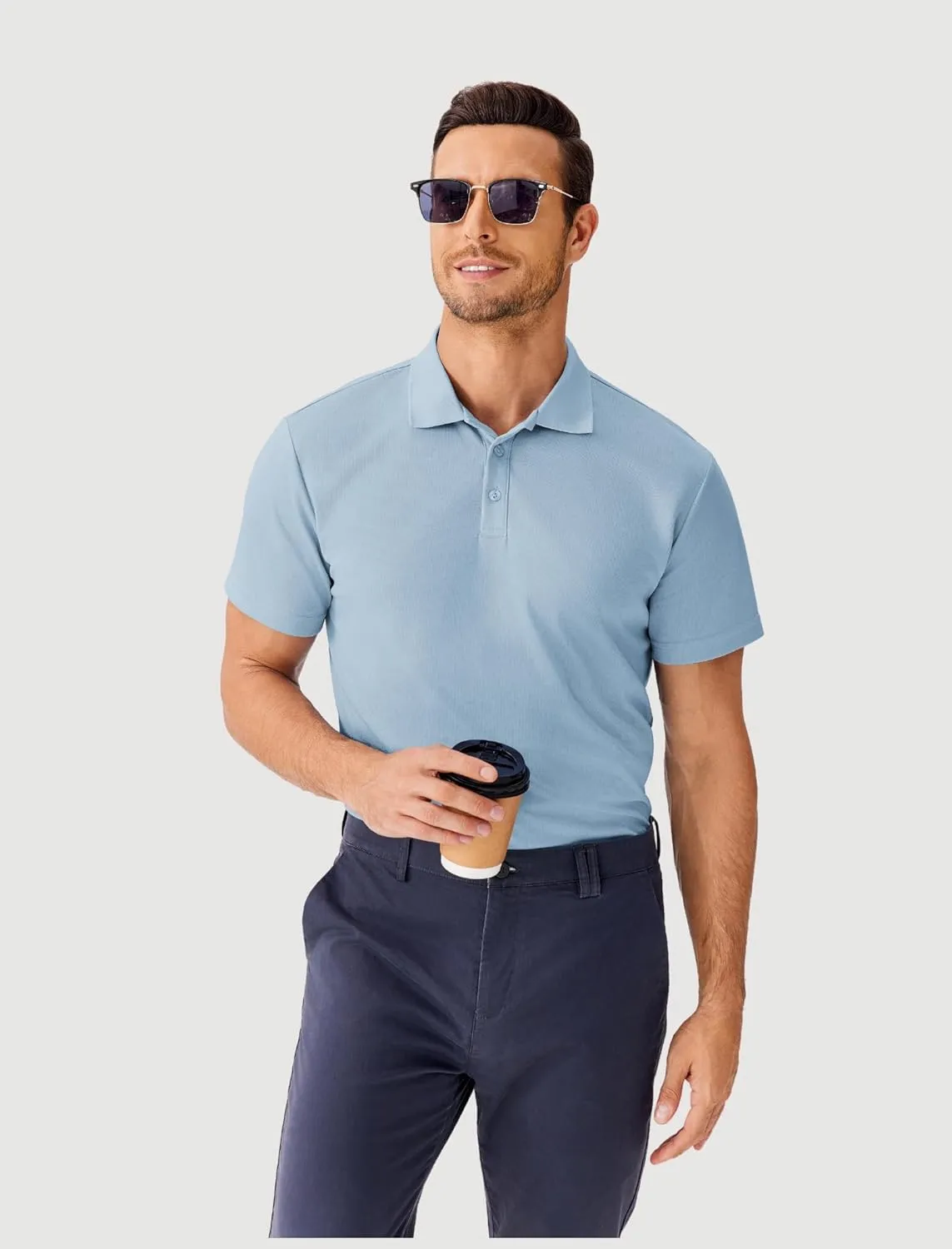 PINSPARK Mens Polo Shirts Short Sleeve Lightweight Moisture Wicking Quick Dry Casual Workout Collared Shirt Plain 3 Pack Set
