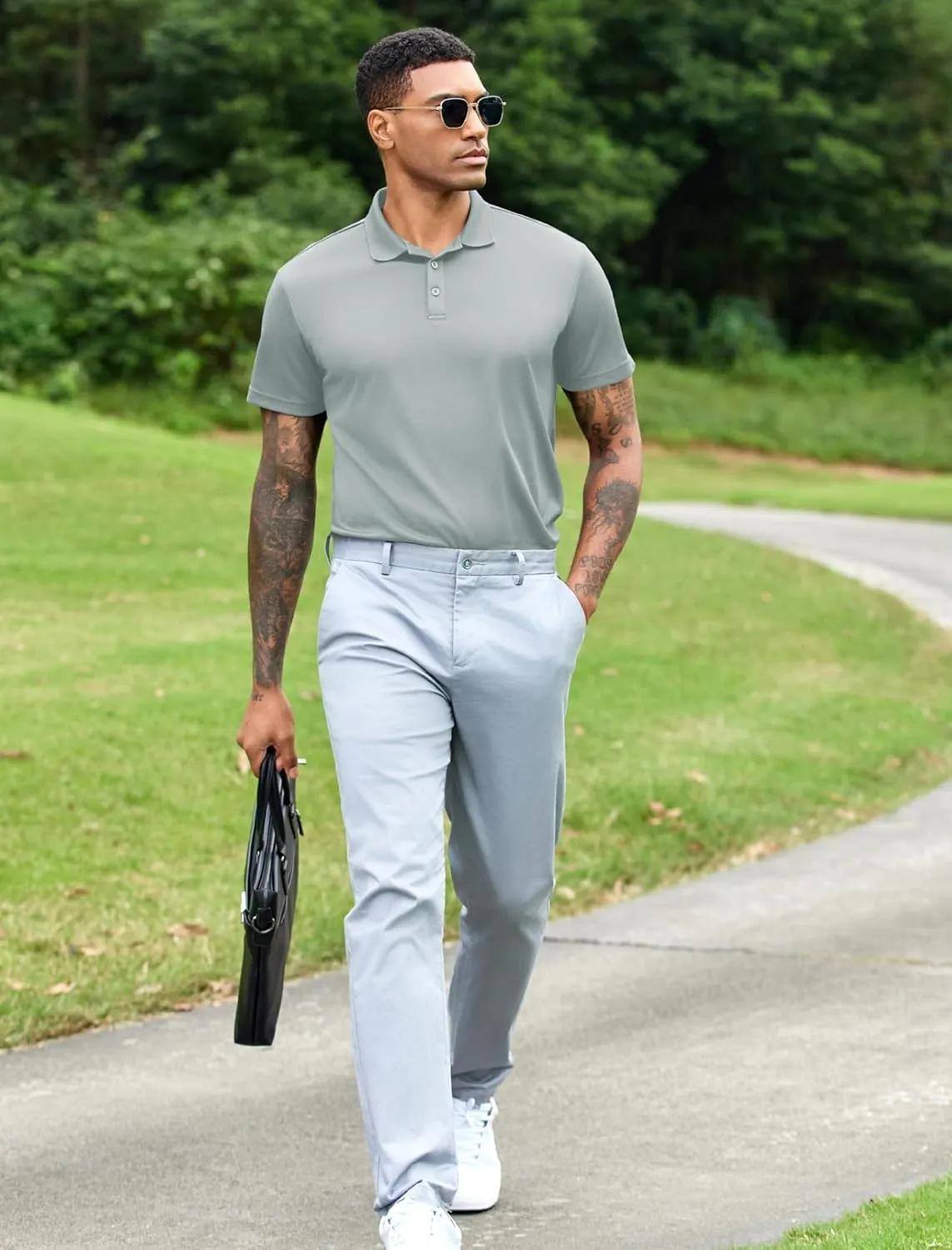 PINSPARK Mens Polo Shirts Short Sleeve Lightweight Moisture Wicking Quick Dry Casual Workout Collared Shirt Plain 3 Pack Set