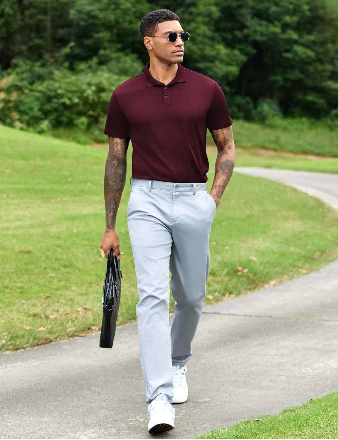 PINSPARK Mens Polo Shirts Short Sleeve Lightweight Moisture Wicking Quick Dry Casual Workout Collared Shirt Plain 3 Pack Set