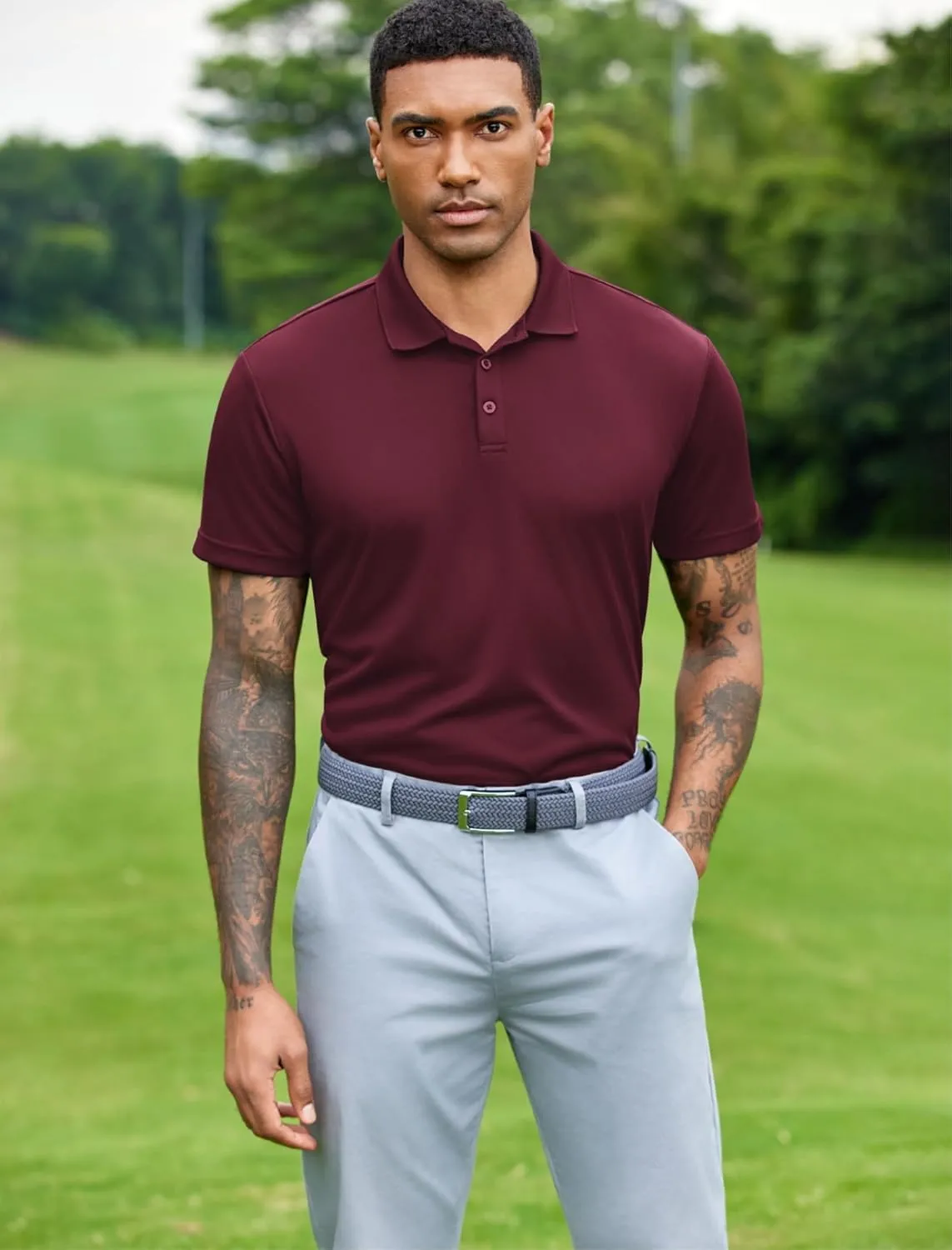PINSPARK Mens Polo Shirts Short Sleeve Lightweight Moisture Wicking Quick Dry Casual Workout Collared Shirt Plain 3 Pack Set