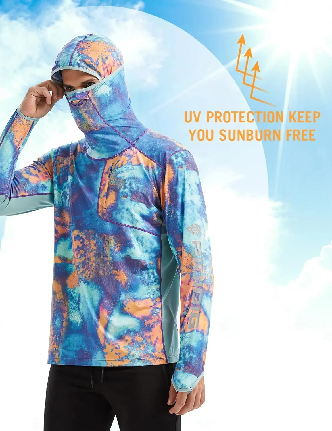 PIQIDIG Men's Sun Protection Hoodie Shirts UPF 50  Long Sleeve Rash Guard Performance Athletic Running Hiking T-Shirt