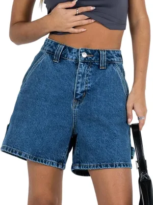 PLNOTME Womens High Waisted Denim Shorts Summer Casual Button Down Baggy Stretchy Jean Shorts with Pockets