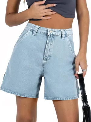 PLNOTME Womens High Waisted Denim Shorts Summer Casual Button Down Baggy Stretchy Jean Shorts with Pockets