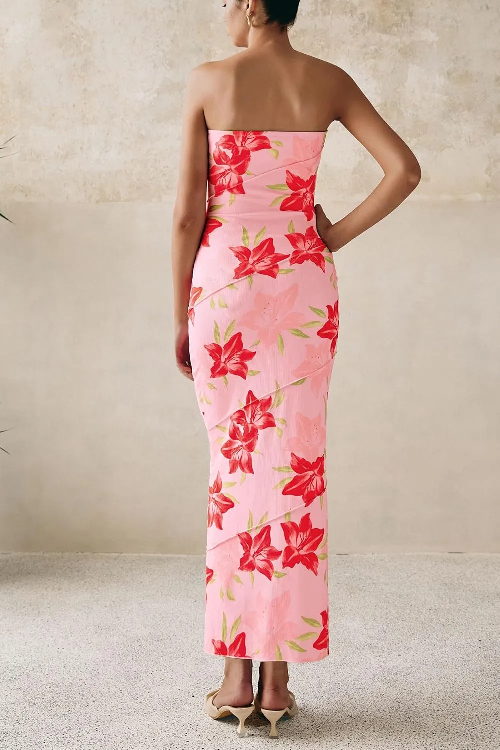 PRETTYGARDEN Women's 2025 Summer Floral Bodycon Maxi Dresses Ribbed Strapless Tube Casual Boho Party Long Dress