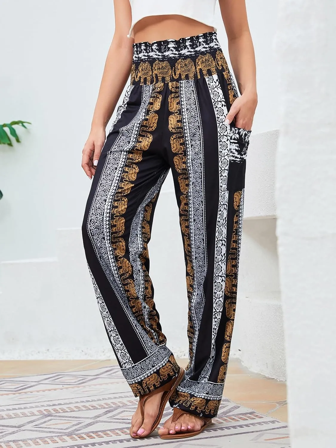 QIANXIZHAN Women's Harem Pants, High Waist Yoga Boho Trousers with Pockets