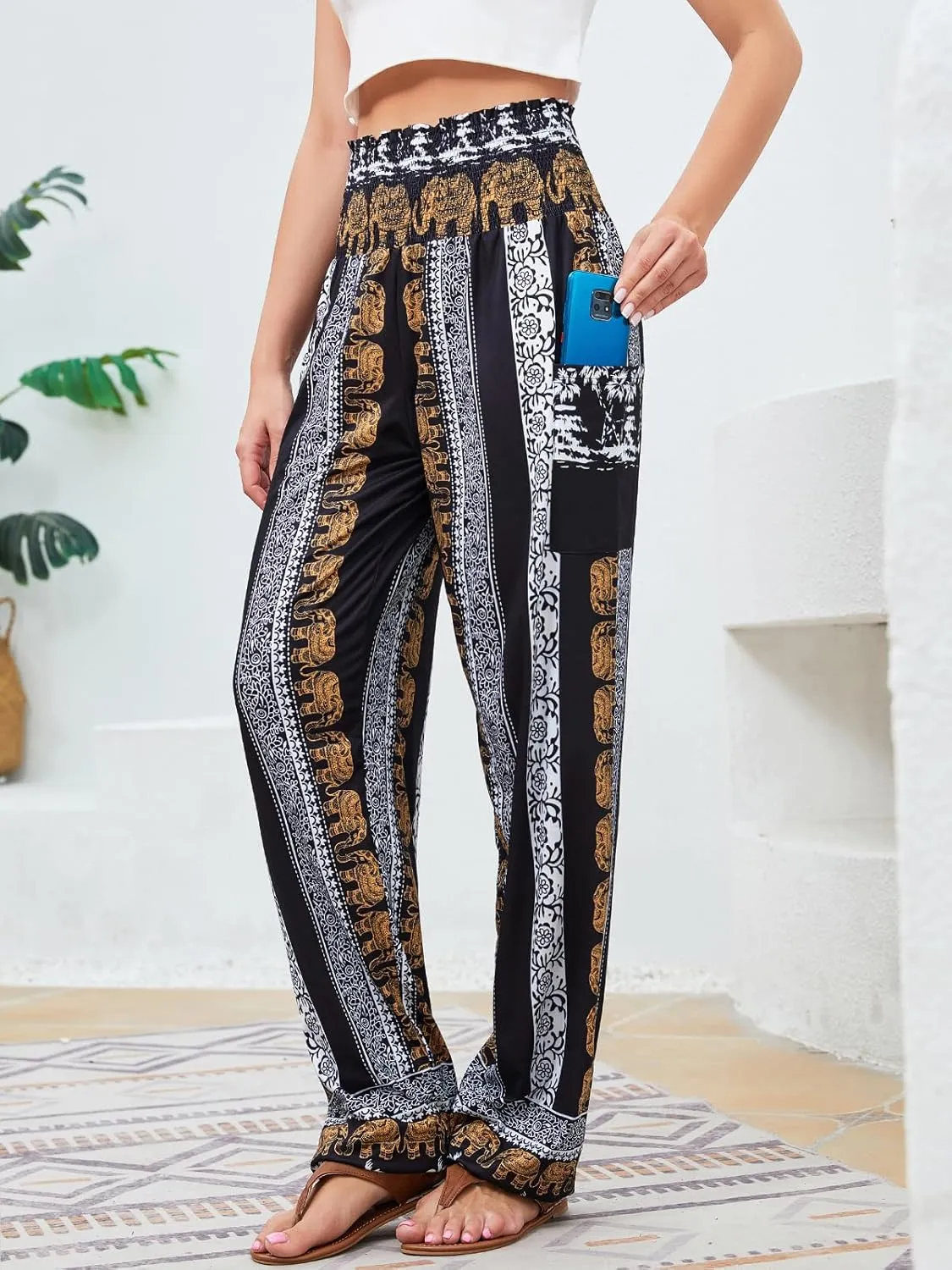 QIANXIZHAN Women's Harem Pants, High Waist Yoga Boho Trousers with Pockets