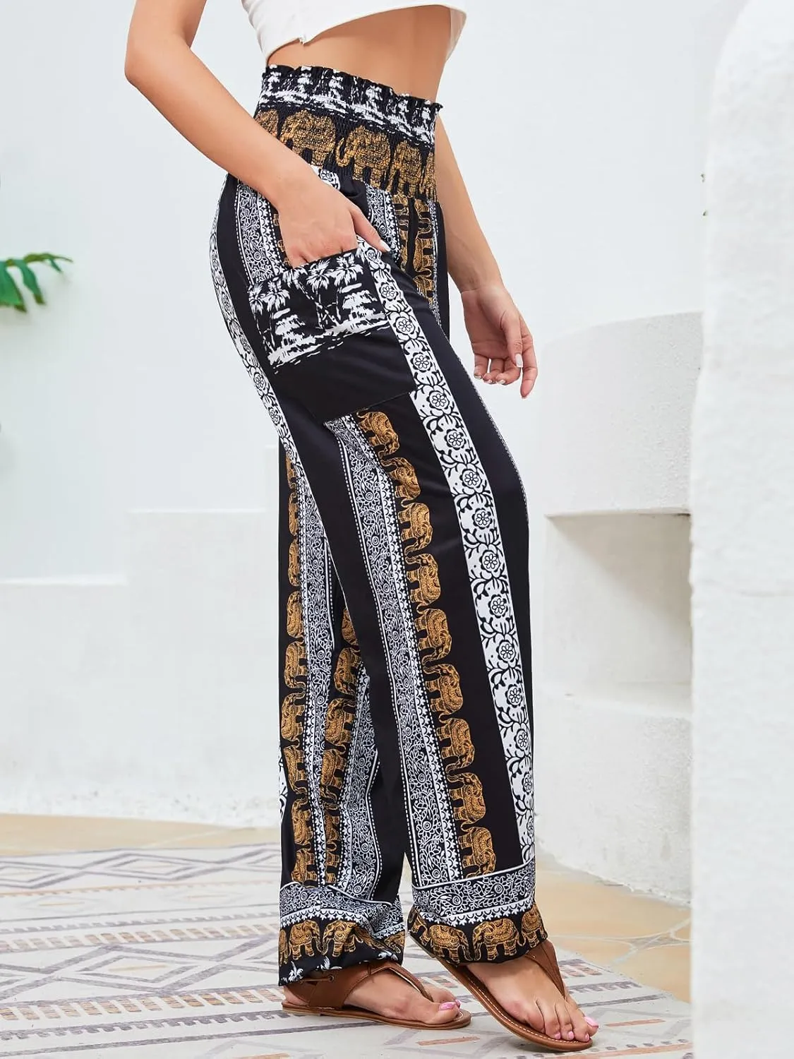 QIANXIZHAN Women's Harem Pants, High Waist Yoga Boho Trousers with Pockets