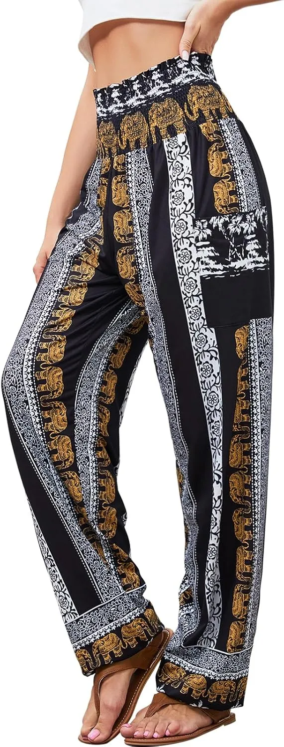 QIANXIZHAN Women's Harem Pants, High Waist Yoga Boho Trousers with Pockets